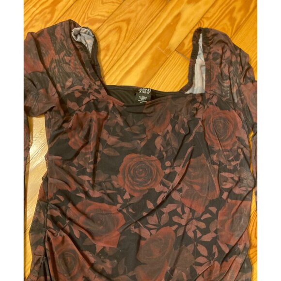 Cosmic Aura Crimson and Black Rose Pattern Mesh Dress - Picture 2 of 4